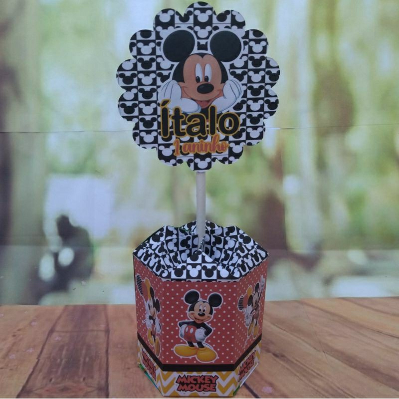 PEGUE e MONTE - Centro de Mesa Sextavado - Tema Mickey - Lembrancinha de Festa Infantil
