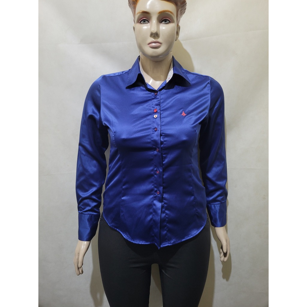 Blusa camisete azul cetim BREDA DONNA tam G 44 usado bom estado conforme medidas
