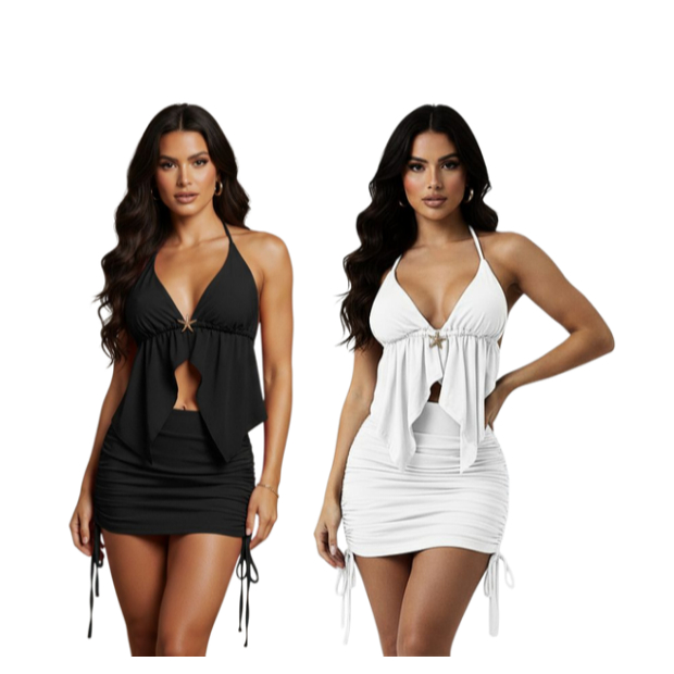 conjunto top cropped bata Malibu Babado Saia curta Franzida suplex Moda Gringa Ajustavel em Oferta na Shopee