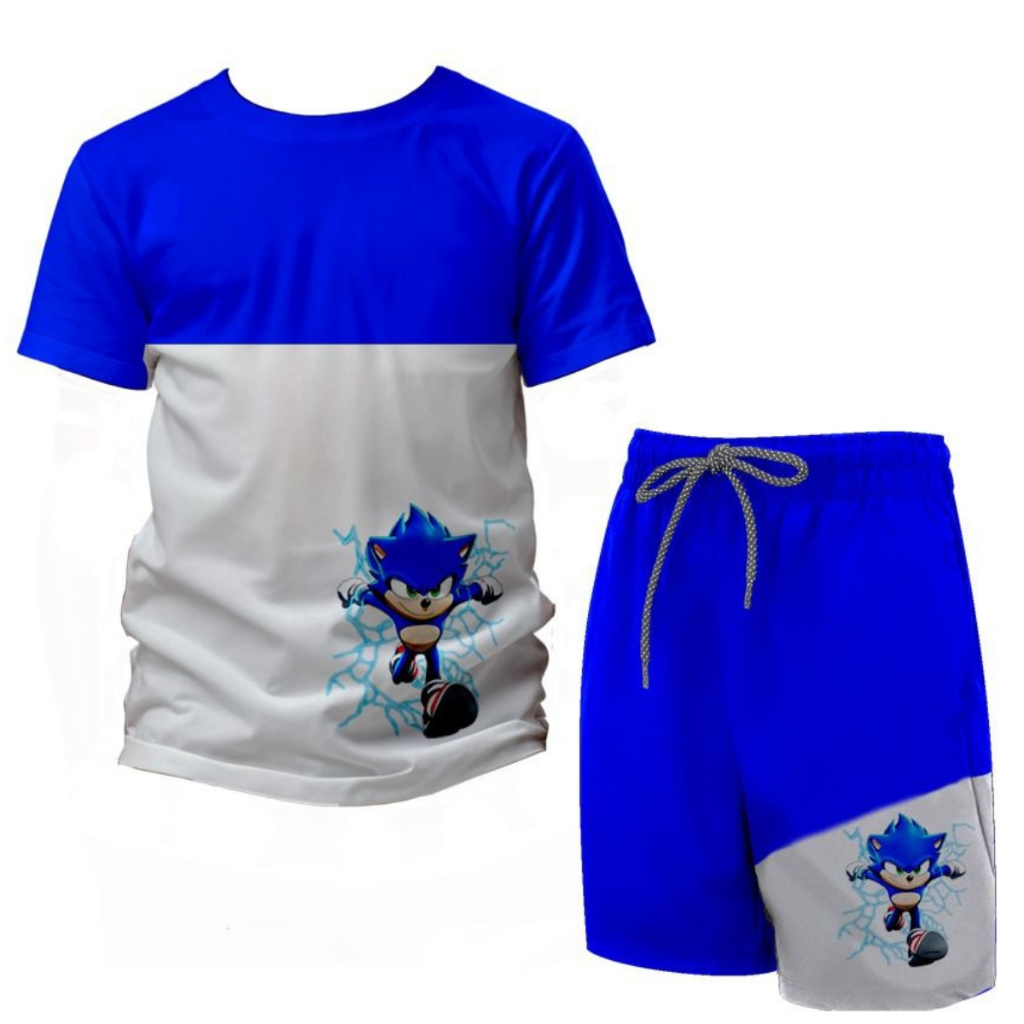 Conjunto Camiseta E Bermuda Sonic Infantil Menino Crianças