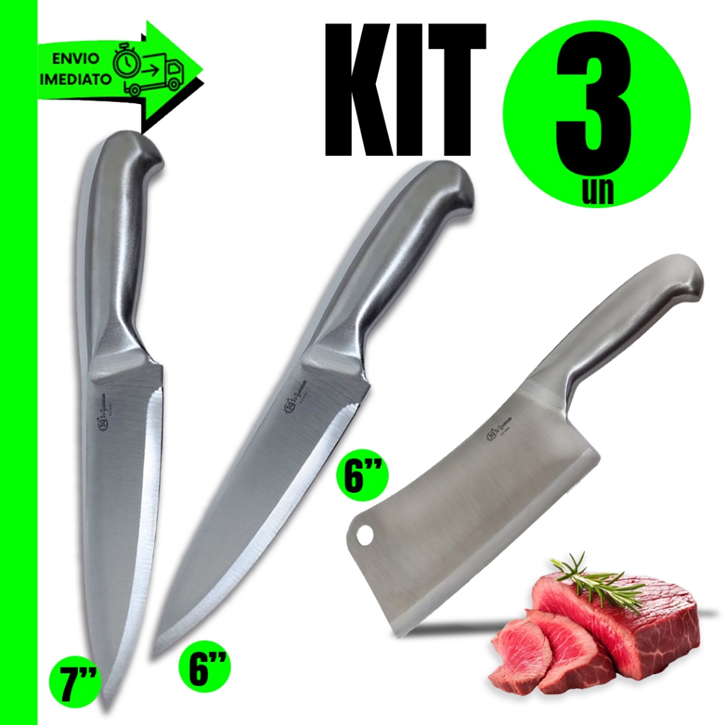 Conjunto de Facas Inox 6” e 7” + Cutelo 6” Texas – Praticidade e Corte Afiado No Seu Restaurante Cozinha Lanchonete