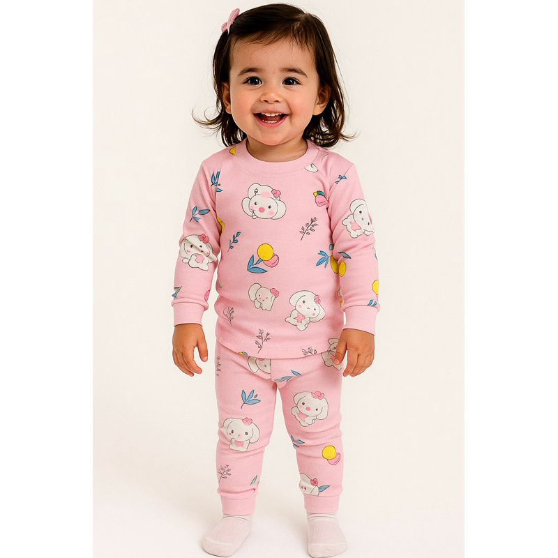 Pijama Infantil Menina Inverno Peluciado Térmico Conjunto 2 Peças Estampado tamanhos do 0 ao 7