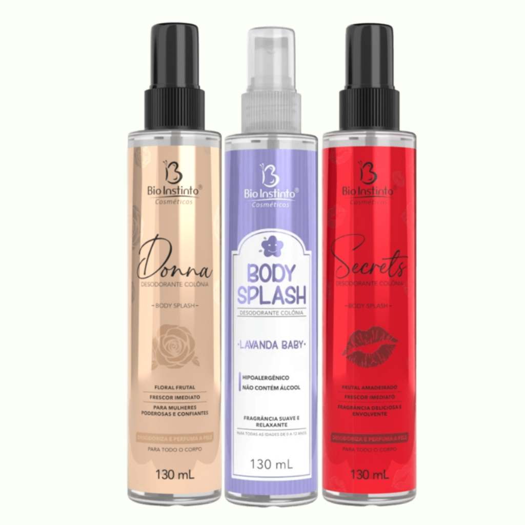 KIT 3 Desodorante Colônia BODY SPLASH - DONNA + SECRETS + BABY LAVANDA - Bio Instinto 390 ml
