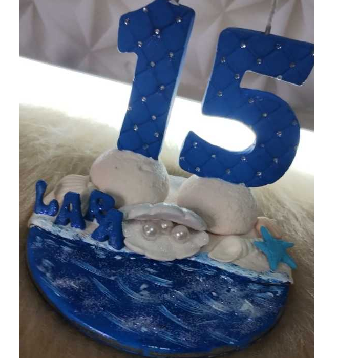 Vela de biscuit 15 anos MAR AZUL/PRAIA/Topo de bolo personalizado debutante MAR/ PRAIA/Vela 15 anos PRAIA/MAR