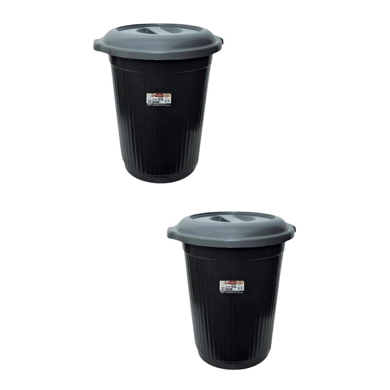 Kit 2 Cestos Organizadores Lixeira Preta com Tampa 60 Litros Multiuso em Oferta na Shopee