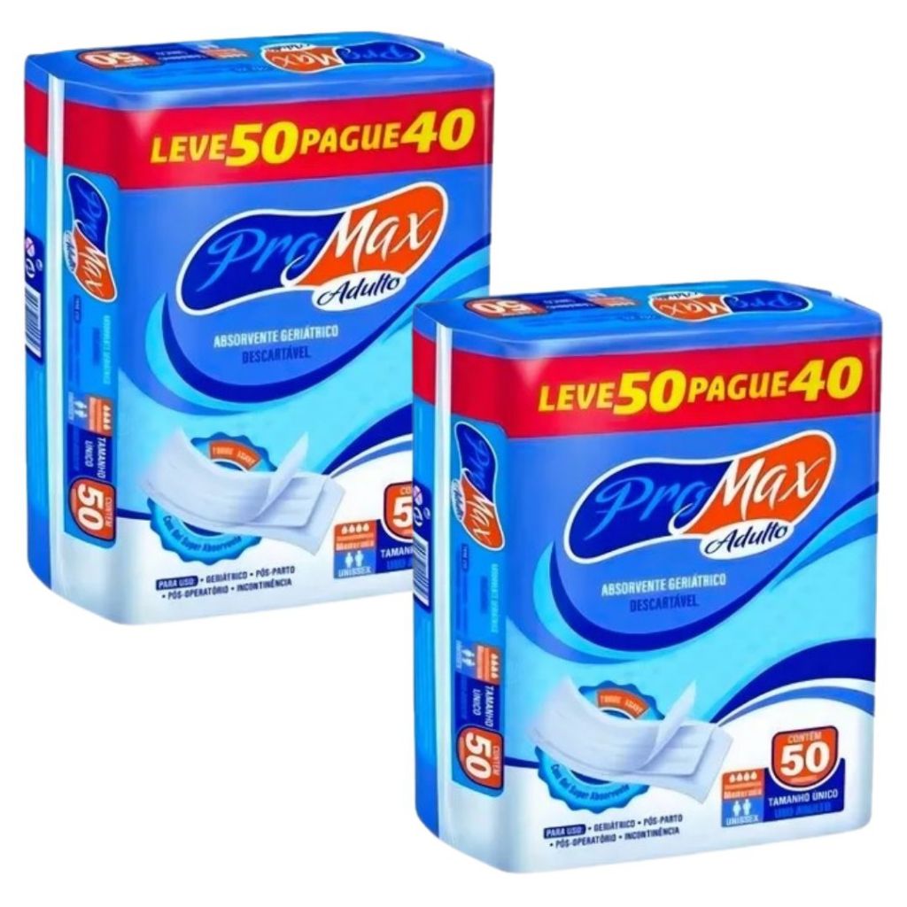 Kit Absorvente Pro Max Geriátrico Adulto c/100 | Moderada | Melhor Preço | Entrega Rápida