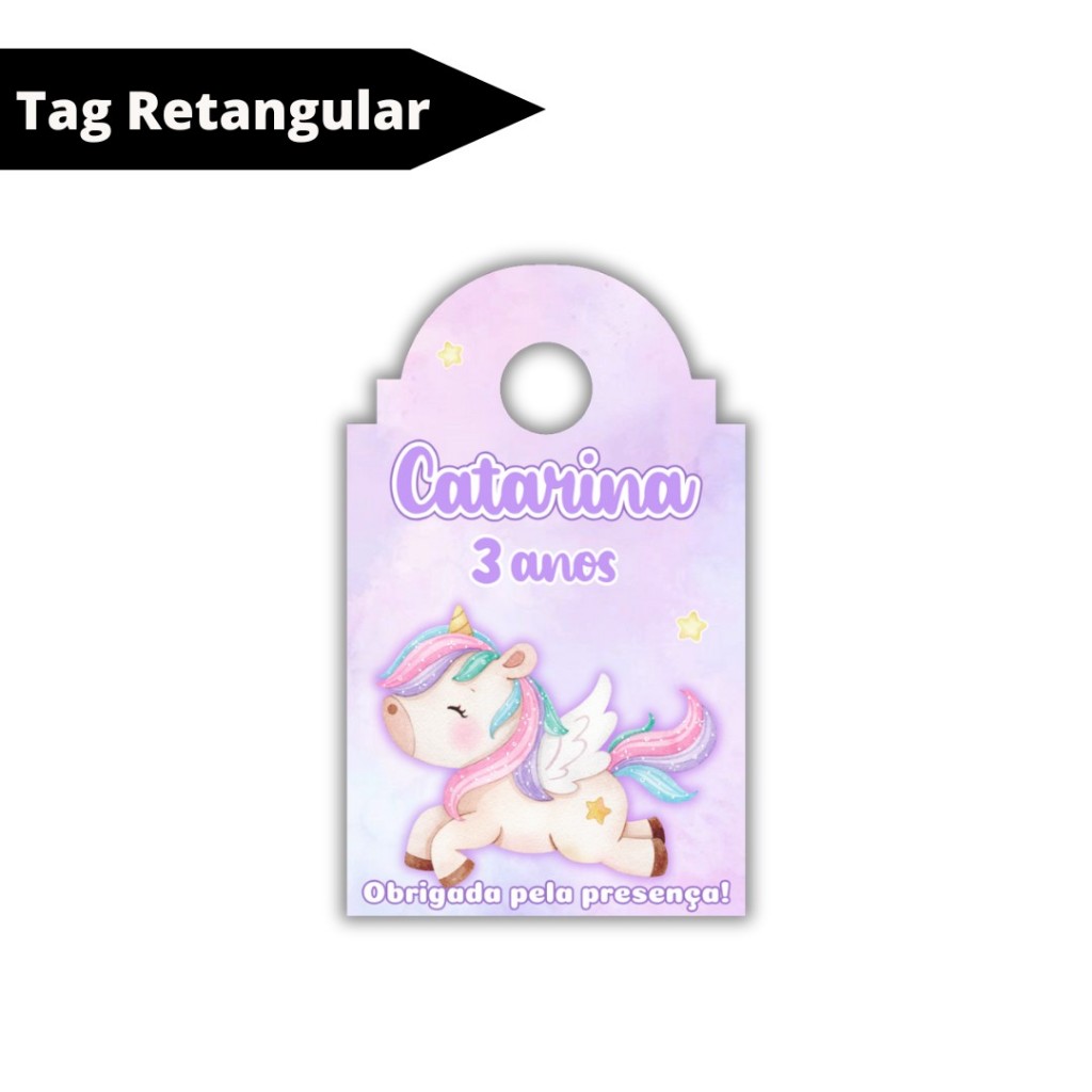 Tag de Agradecimento Unicórnio Personalizada - Lembrancinha de Festa - Aniversário