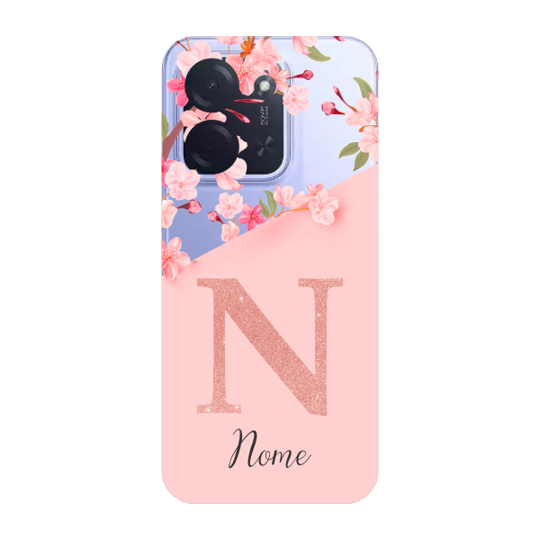 Capinha para Xiaomi Poco C85 Anti Impacto Personalizada - Delicate Flowers Rosa com nome e inicial