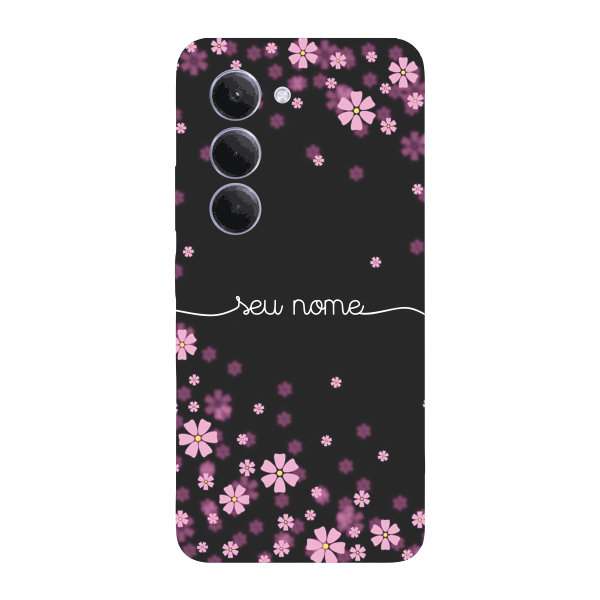 Capinha para Xiaomi RedMi 15 4G - 5G Anti Impacto Personalizada - Flores Lilás com nome