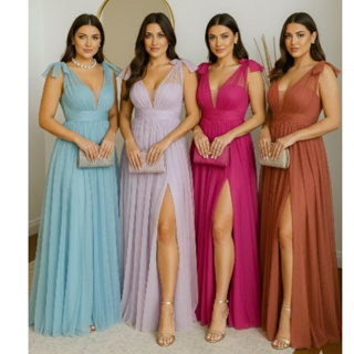 Vestido de Madrinha de Casamento Festa Laço Fucsia Lilas Terracota em Oferta na Shopee