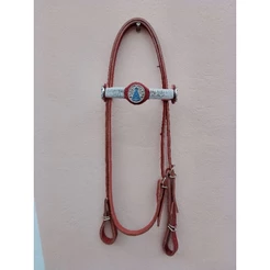 Cabeçada para equinos com Nossa Senhora Aparecida, em couro legítimo, lindas tranças, cavalo, Mula. PROMOÇÃO