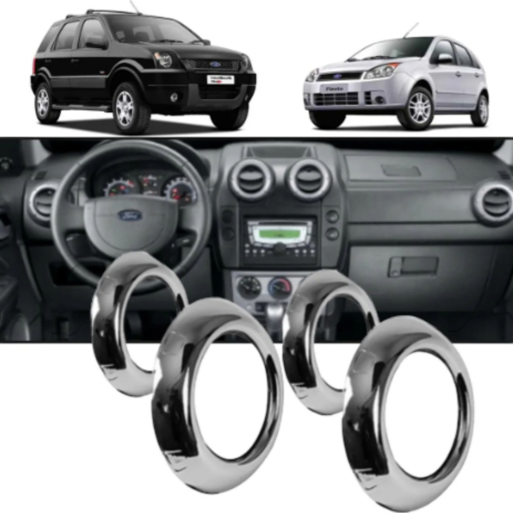 Aplique Cromado Entrada De Ar Painel Ford Ecosport 2007 a 2010 Fiesta 2007 a 2010 Difusor Acabamento
