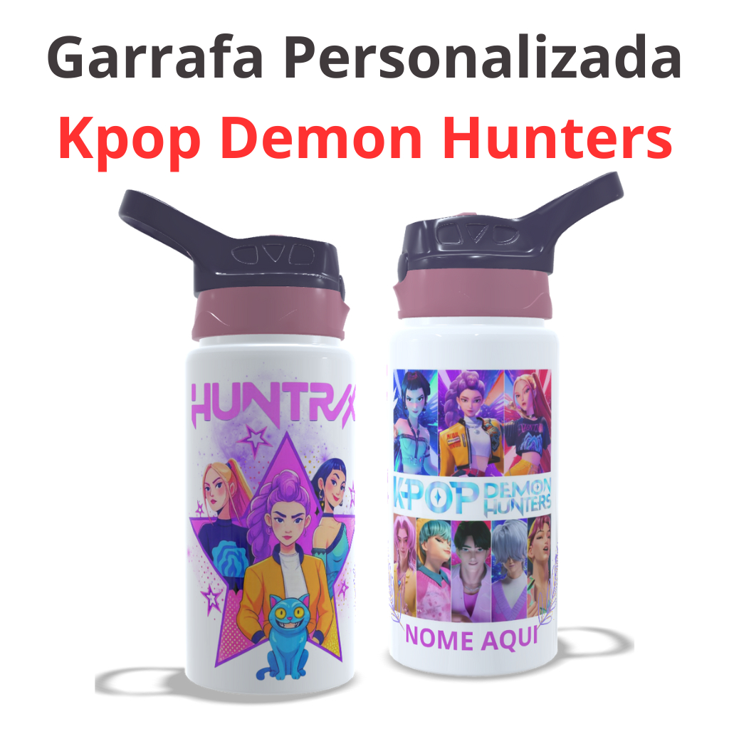 SQUEEZE GARRAFA K POP DEMON HUNTERS PRESENTE PERSONALIZADO SAJA BOYS HUNTRIX COM NOME em Oferta na Shopee