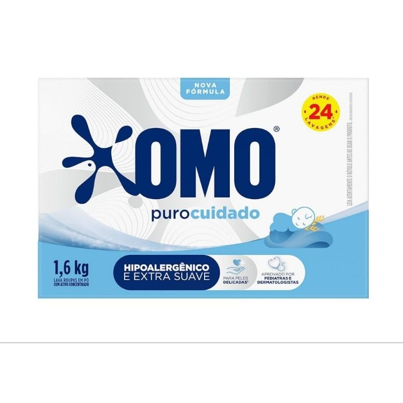 OMO Puro Cuidado 1,6kg – Hipoalergênico, Extra Suave e Seguro para Toda Família