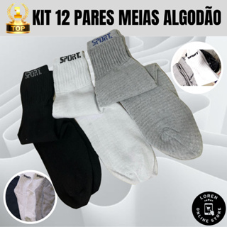 Kit 12 Pares De Meias Cano Alto Sport Masculina Feminina Unissex Algodão Sortidas Premium em Oferta na Shopee
