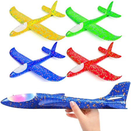 Brinquedo Avião Planador Voador De Isopor com Luzes LED Grande Flexível - 50cm