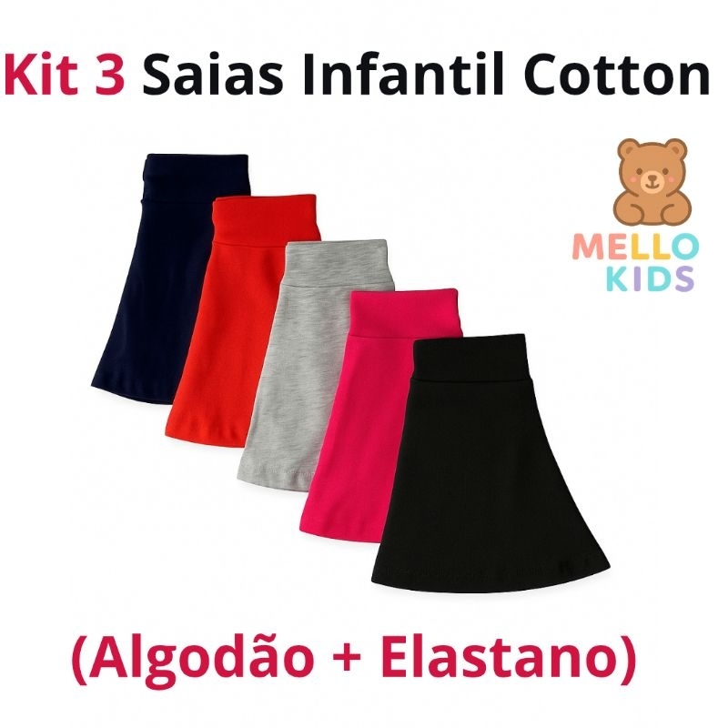 Kit 3 Saia-Short Infantil Cotton Resistente