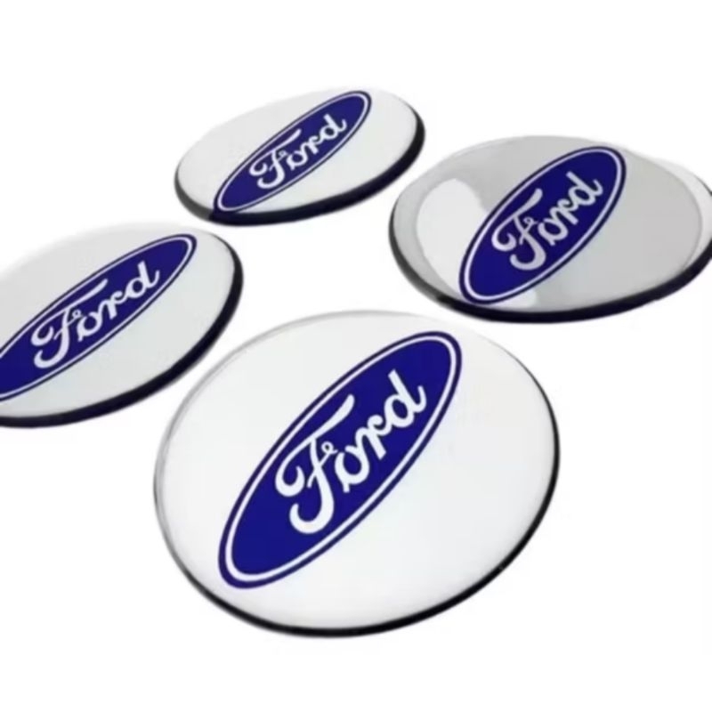 adesivo resinado 4 emblemas botons 48mm azul com prata calota carro ford