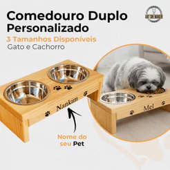 Comedouro Cachorro e Gato Personalizado Elevado com Nome do Seu Pet