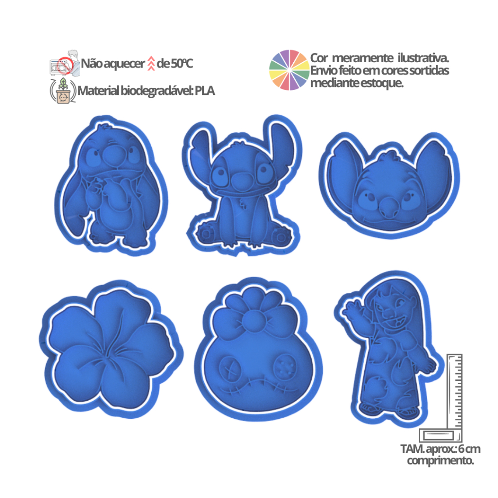Kit 6 Cortadores de biscoito e marcadores Stich - Cookie, Pasta americana, Confeitaria em Oferta na Shopee