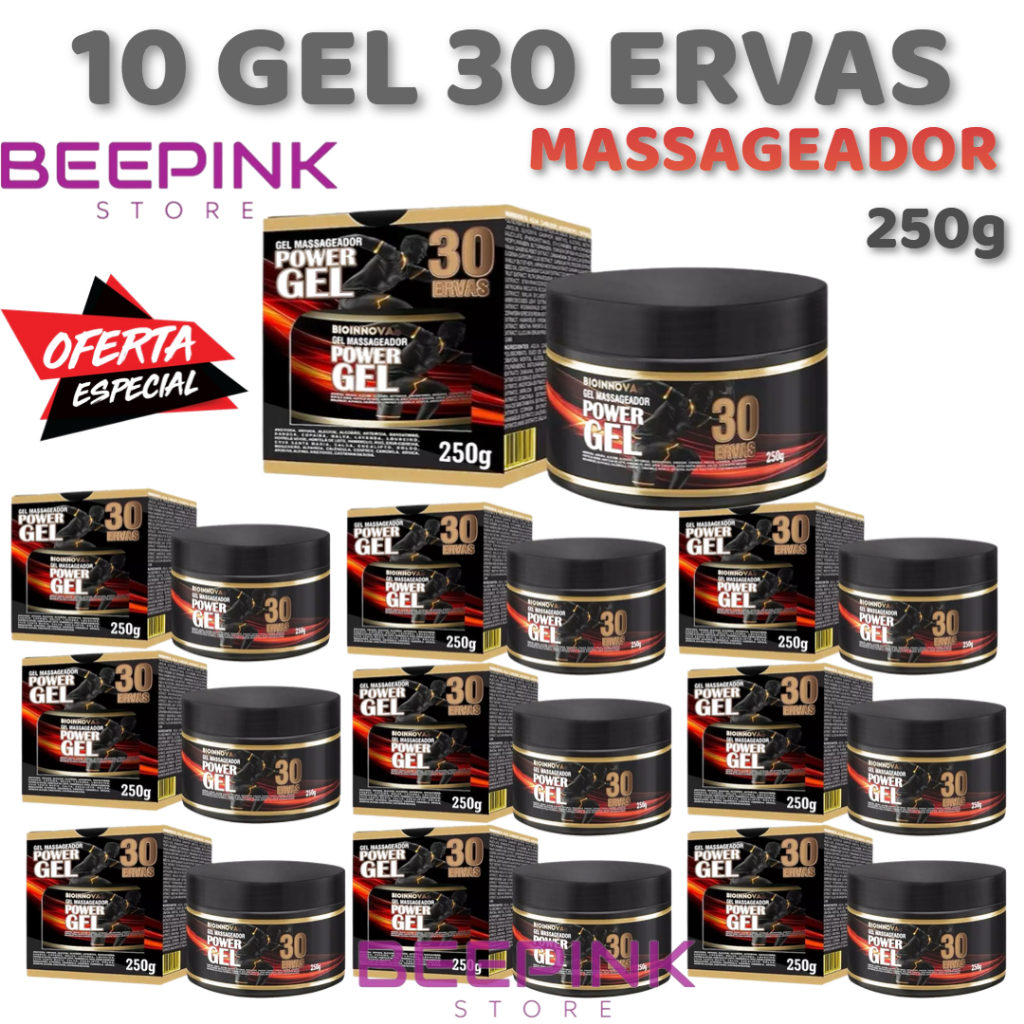 Kit 10 Gel Massageador Power Gel 30 Ervas Extra Forte 250g - Bioinnova