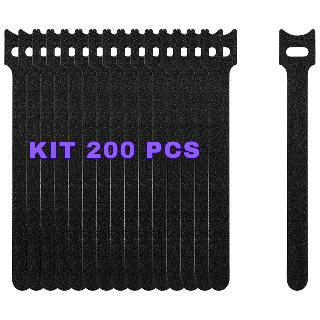 200 Abraçadeiras Organizador de Cabo Fios 15cm Preta Reutilizável Presilha Fixador USB Chicote Preto