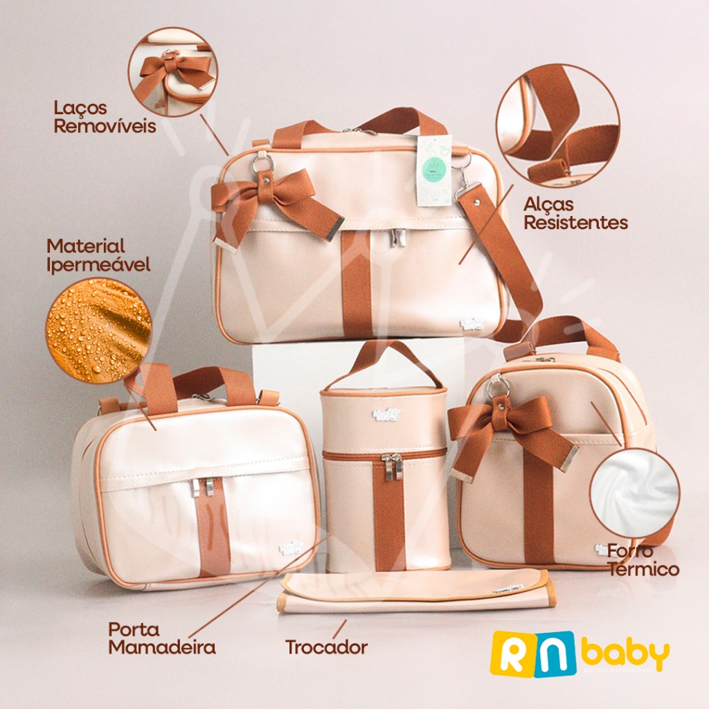 kit bolsas Maternidade Fita luxo de 5 peças masculino | feminino