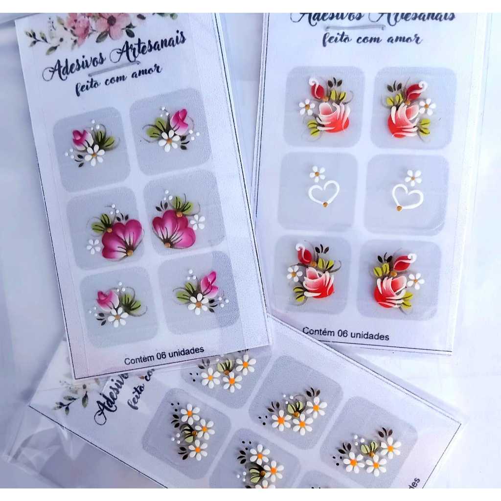 Kit 90 adesivos de unhas artesanais para decoração de unha - 15cartelas
