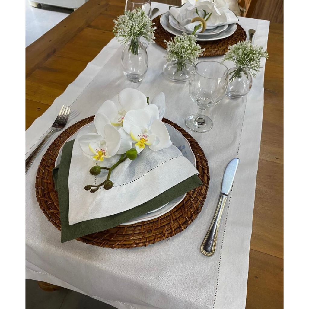 Kit 8 Peças Guardanapos de Tecido 45x45cm Linho Misto Premium Ponto Ajour Mesa Posta