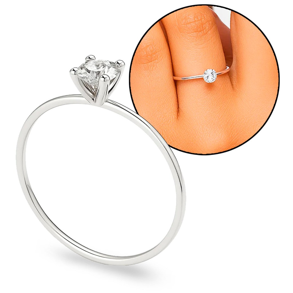 Anel Solitário Prata Feminino Fininho Minimalista Noivado em Oferta na Shopee