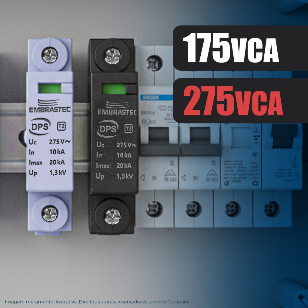 Protetor Módulo de Surto Elétrico DPS Anti Raio 20kA 175V 275V Embrastec Black Azul