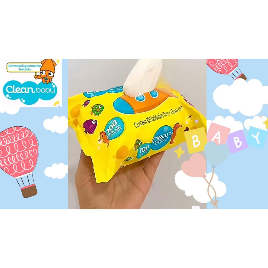 KIT 12 PACOTES TOALHAS UMEDECIDA CLEAN BABY(PACOTE C/100 UN CADA)