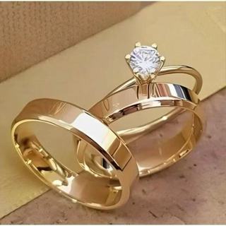 Par De Aliança+anel solitário Casamento Para Noivado Chanfrada Fina 6mm