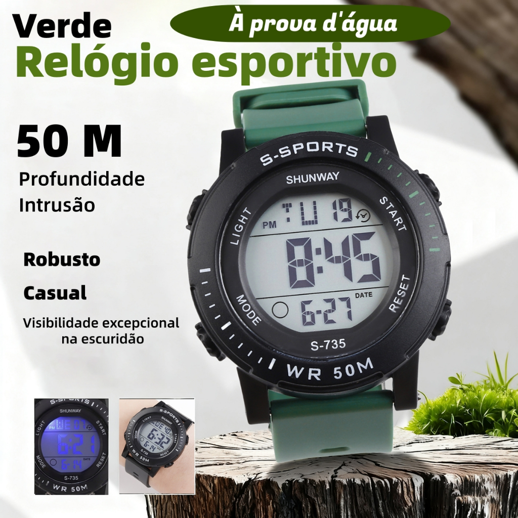 Relogio Esportes Impermeável Masculino Lazer Digital LED Digital Multifuncional Relógio Eletrônico