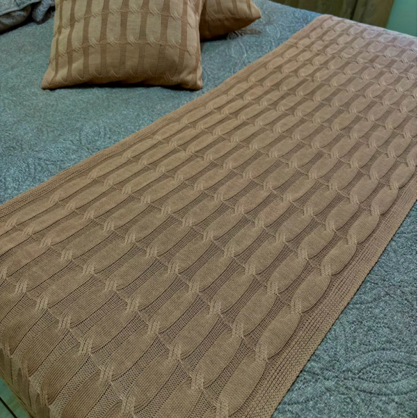 Kit Peseira Cama+2 Almofadas Decorativo em Trico cama king cama casal Sofá Kit Manta cama solteiro