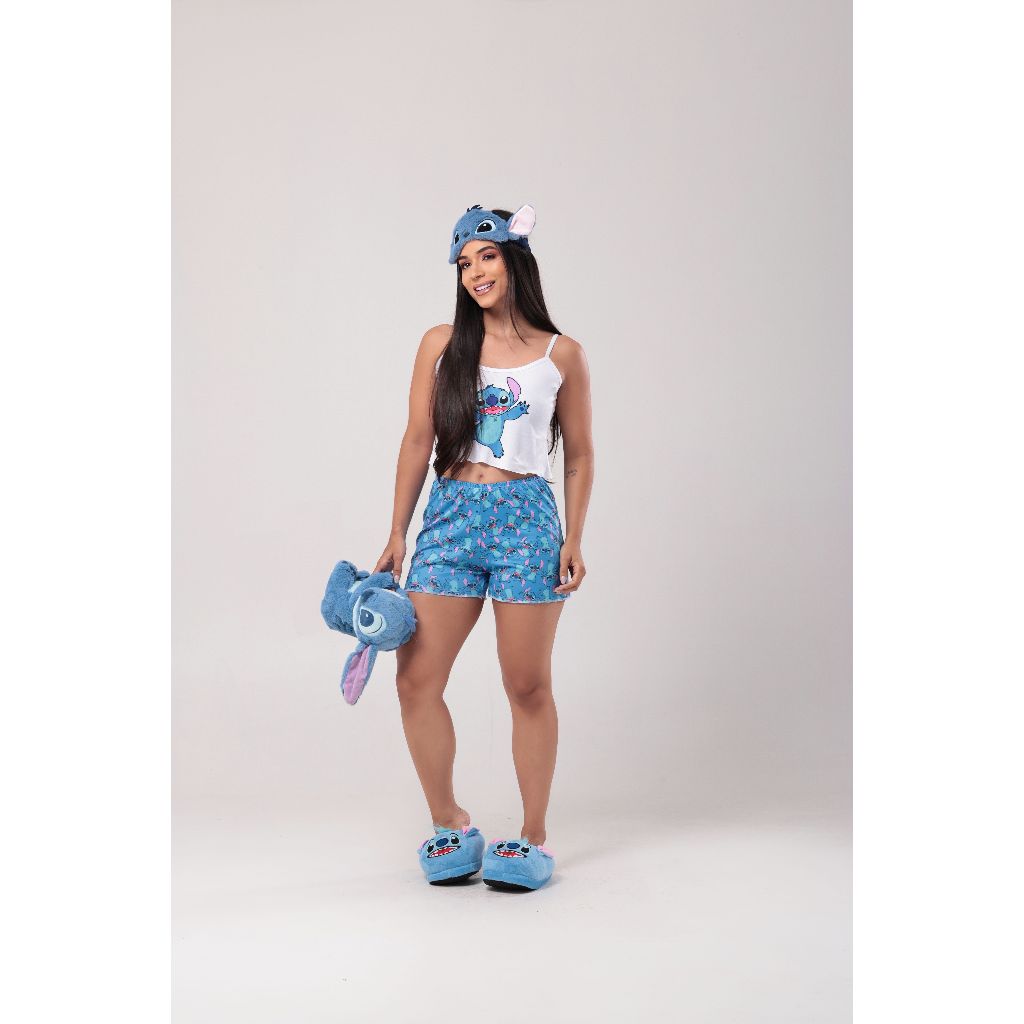 Pijama feminino blusa alcinha cropped e short estampado blogueirinha SUEDE PREMIUM ESTAMPAS SORTIDAS