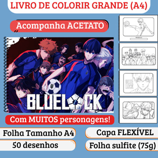 Caderno de Colorir Blue Lock - Grande A4, Capa Flexível, Acetato, 50 desenhos, Anime em Oferta na Shopee