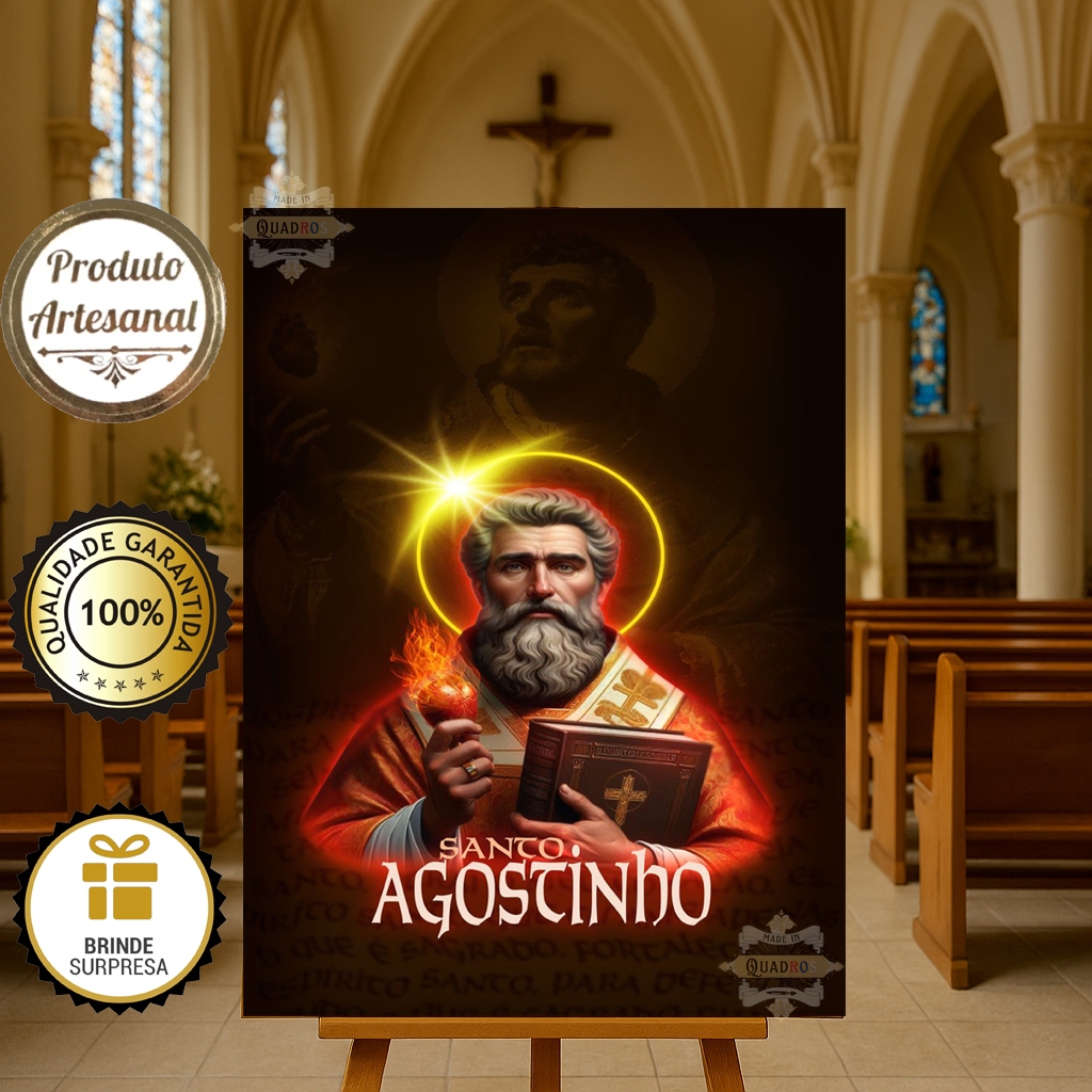 Quadro Santo Agostinho Decoração Católico Cristão, Agostinho de Hipona, Fé, Altar Cores Vivas