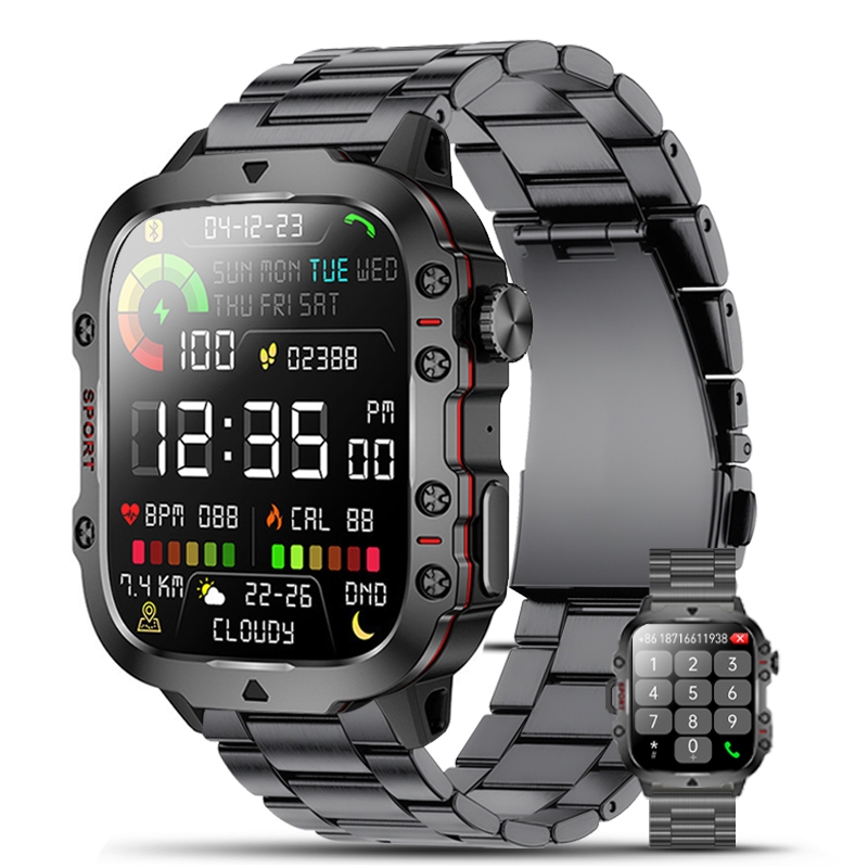 2025 novo original relógio inteligente masculino ao ar livre relógio de aço inoxidável preto impermeável em Oferta na Shopee