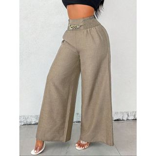 Calça Pantalona Social Feminino De Linho Com Cinto Fake e Cintura Alta e Bolsos em Oferta na Shopee