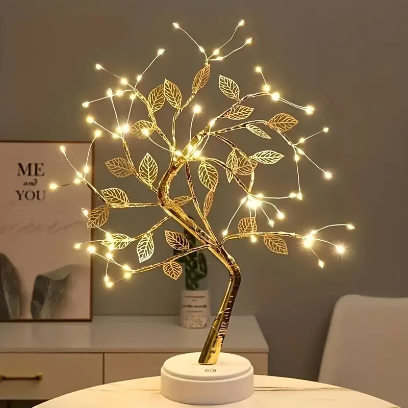 Luminaria Arvore LED Folhas Dourada para Casa Decoração do Quarto Iluminação de Mesa de Cabeceira em Oferta na Shopee