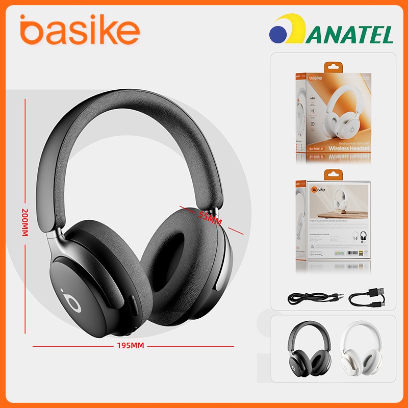 Basike Fones de Ouvido Bluetooth 5.4 Portátil , Fones Sem Fio 40h de ANC e ENC Com microfone , fon137