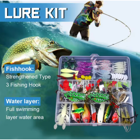 Conjunto de isca conjunto completo isca falsa conjunto lantejoulas Minnow trovão sapo isca falsa isca macia camada de na