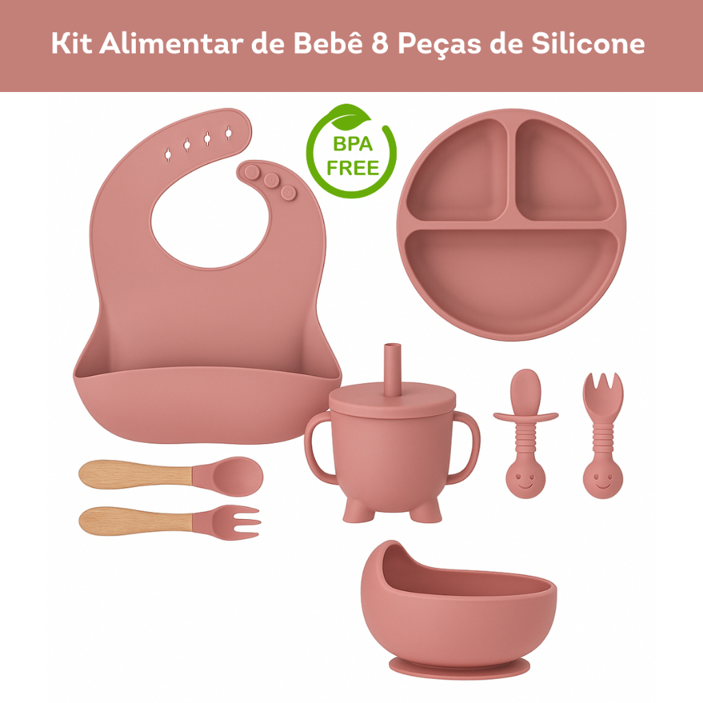 Kit 6/8 Peças Introdução Alimentar Silicone Bebê Talheres Babador Prato Ventosa Colher Garfo em Oferta na Shopee