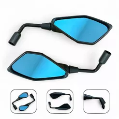 Par Retrovisor Kawasaki Z400 Haste Longa Fixa 90 Graus Rosca Honda Lente Azul