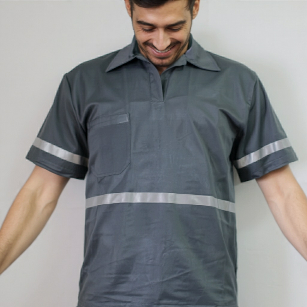 Camisa Brim Profissional Faixa Refletiva Manga Curta