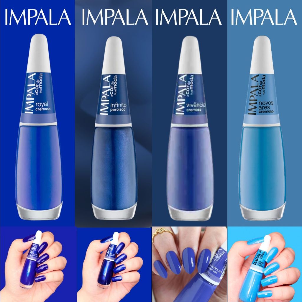 Esmaltes Impala Tons Azul Cremoso Metálico Nova Coleção Impala Esmalte Azul Royal Atacado