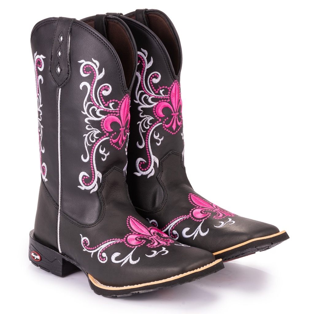 Bota Texana Feminina Country Bico Quadrado Em Couro Solado De Borracha Costurado Dudalina