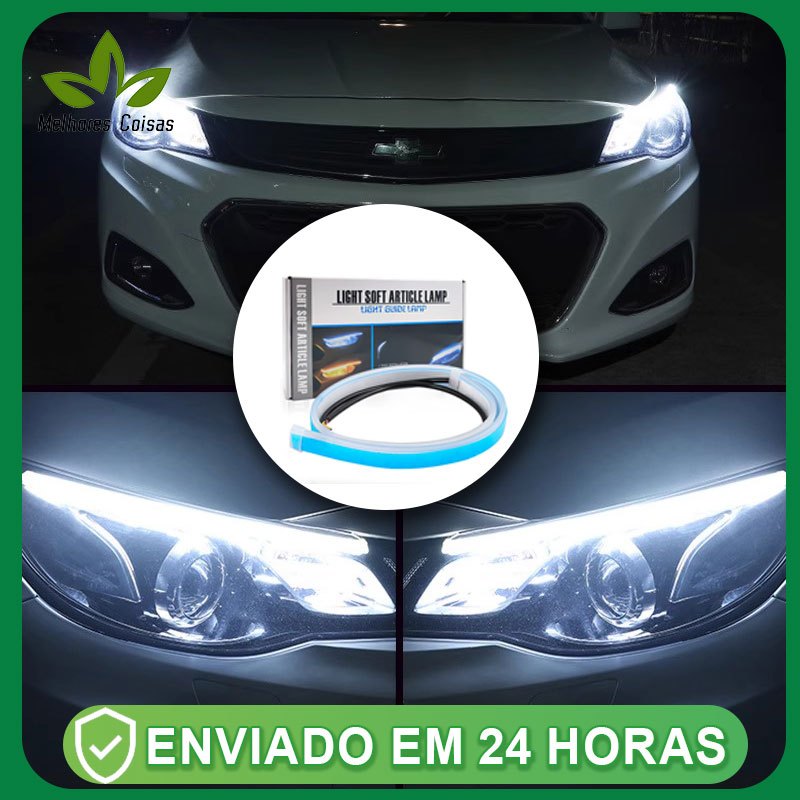 Par Fita DRL 60cm Led 12v farol Efeito Start Preenchimento + Seta Sequencial Barra Flexível
