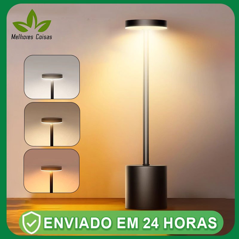 Luminária Abajur de Mesa Candeiro Dumbbell Touch de Quarto Luxuosa 3 Tons de Led